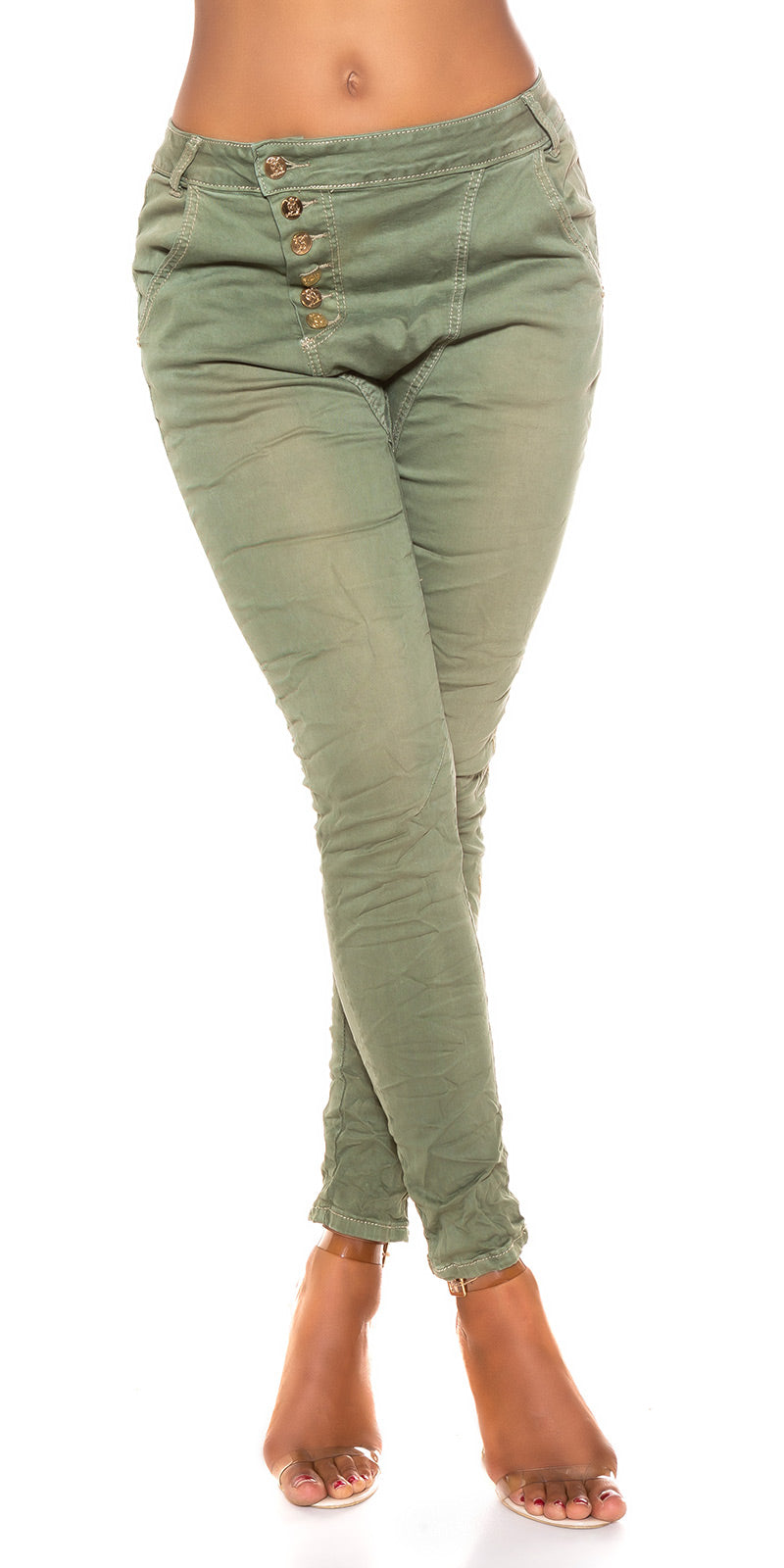 Seksowne jeansy skinny zapinane na guziki