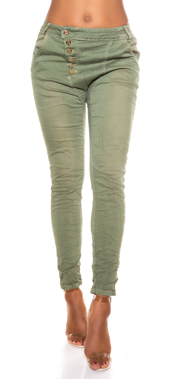 Seksowne jeansy skinny zapinane na guziki