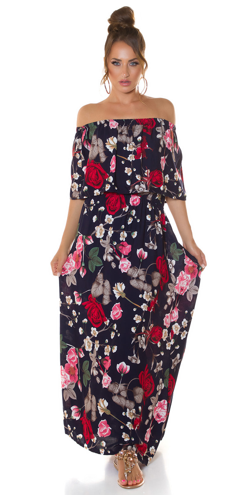 Seksowna sukienka 3w1 Latina Maxidress z kwiatowym nadrukiem