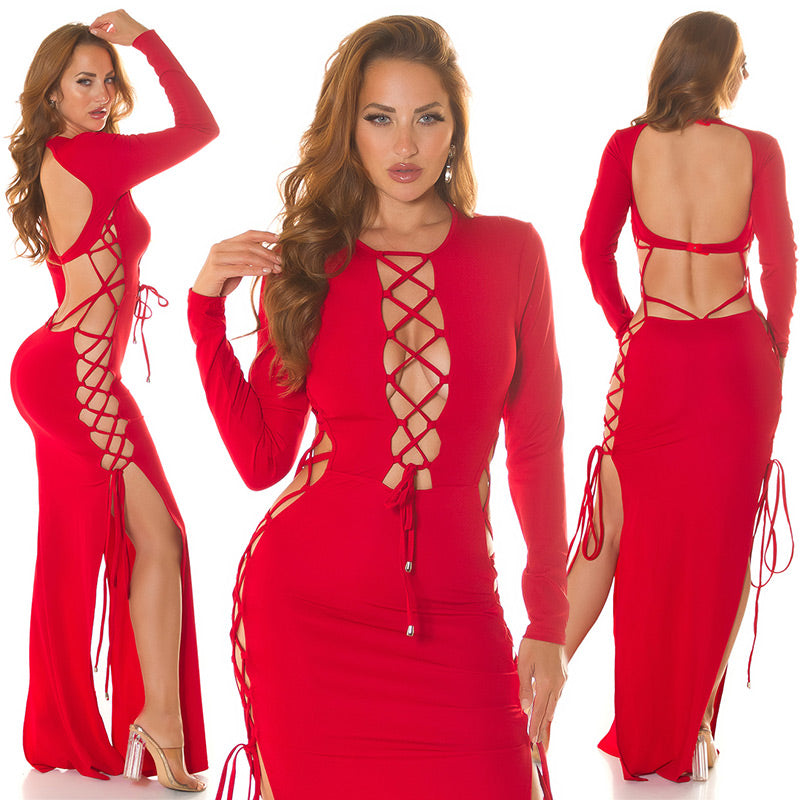 Seksowna sukienka Maxidress z wycięciami do koronki