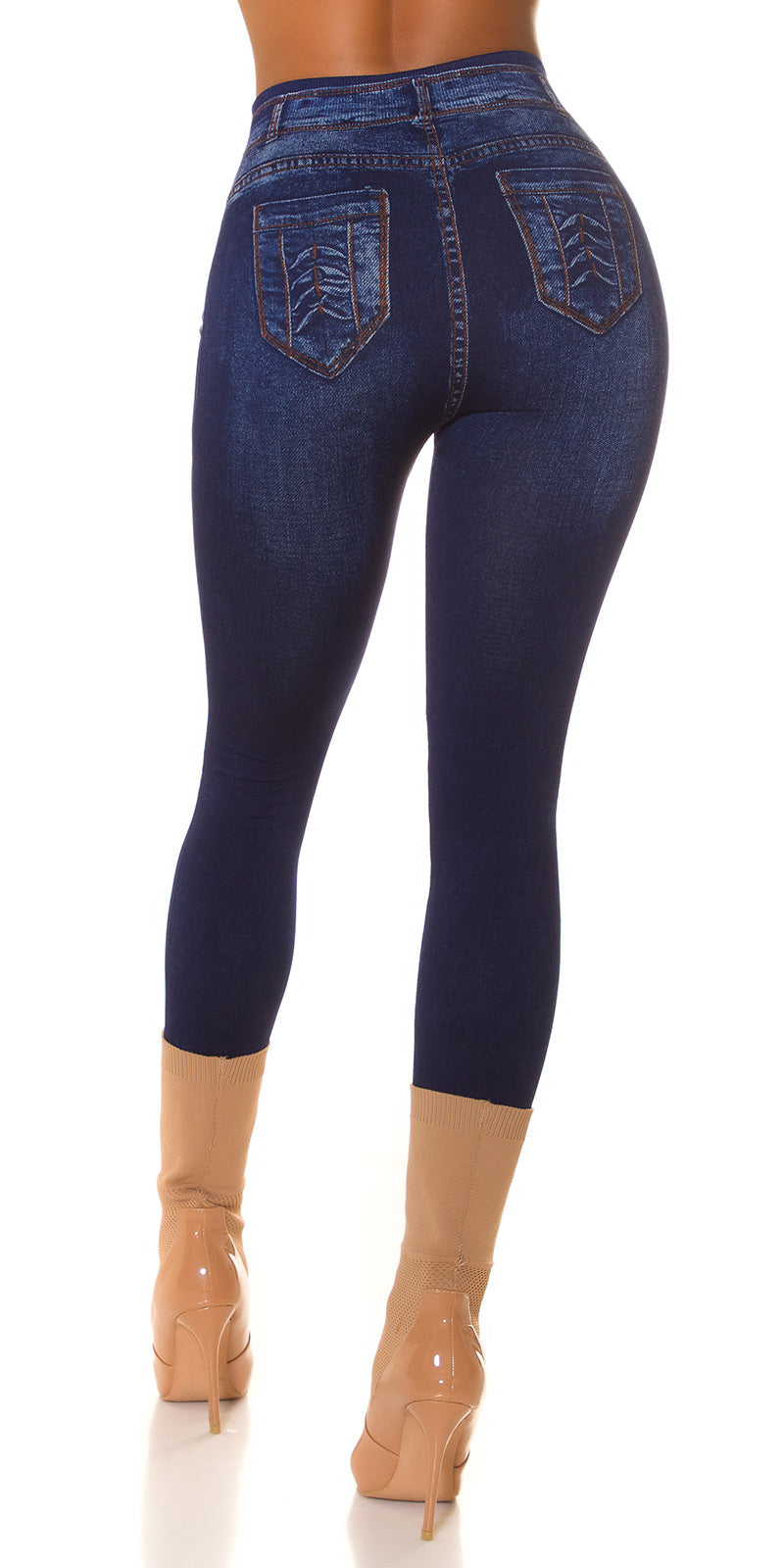 Seksowne legginsy jeansowe z wysokim stanem