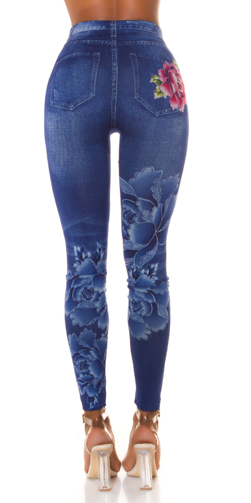 Seksowne legginsy Jeanslook z kwiatowym nadrukiem