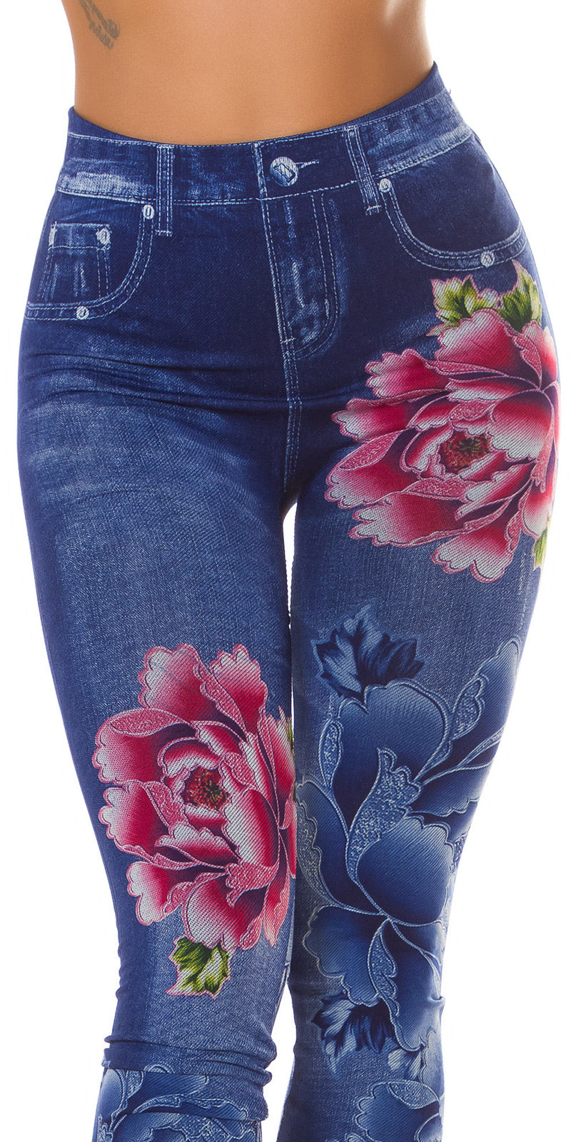 Seksowne legginsy Jeanslook z kwiatowym nadrukiem