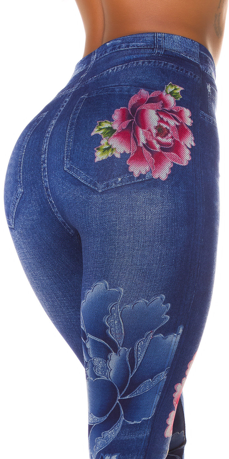 Seksowne legginsy Jeanslook z kwiatowym nadrukiem