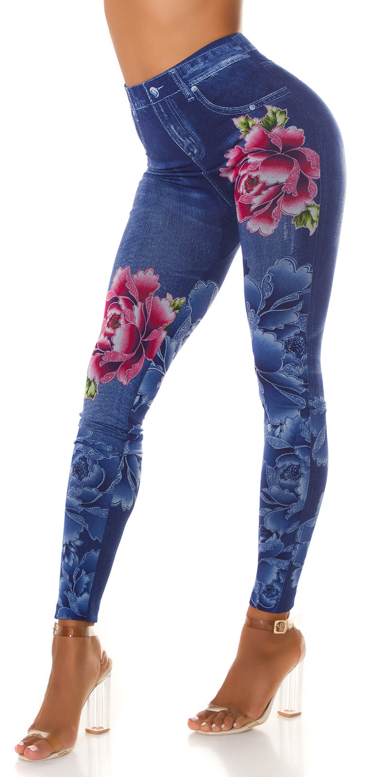 Seksowne legginsy Jeanslook z kwiatowym nadrukiem