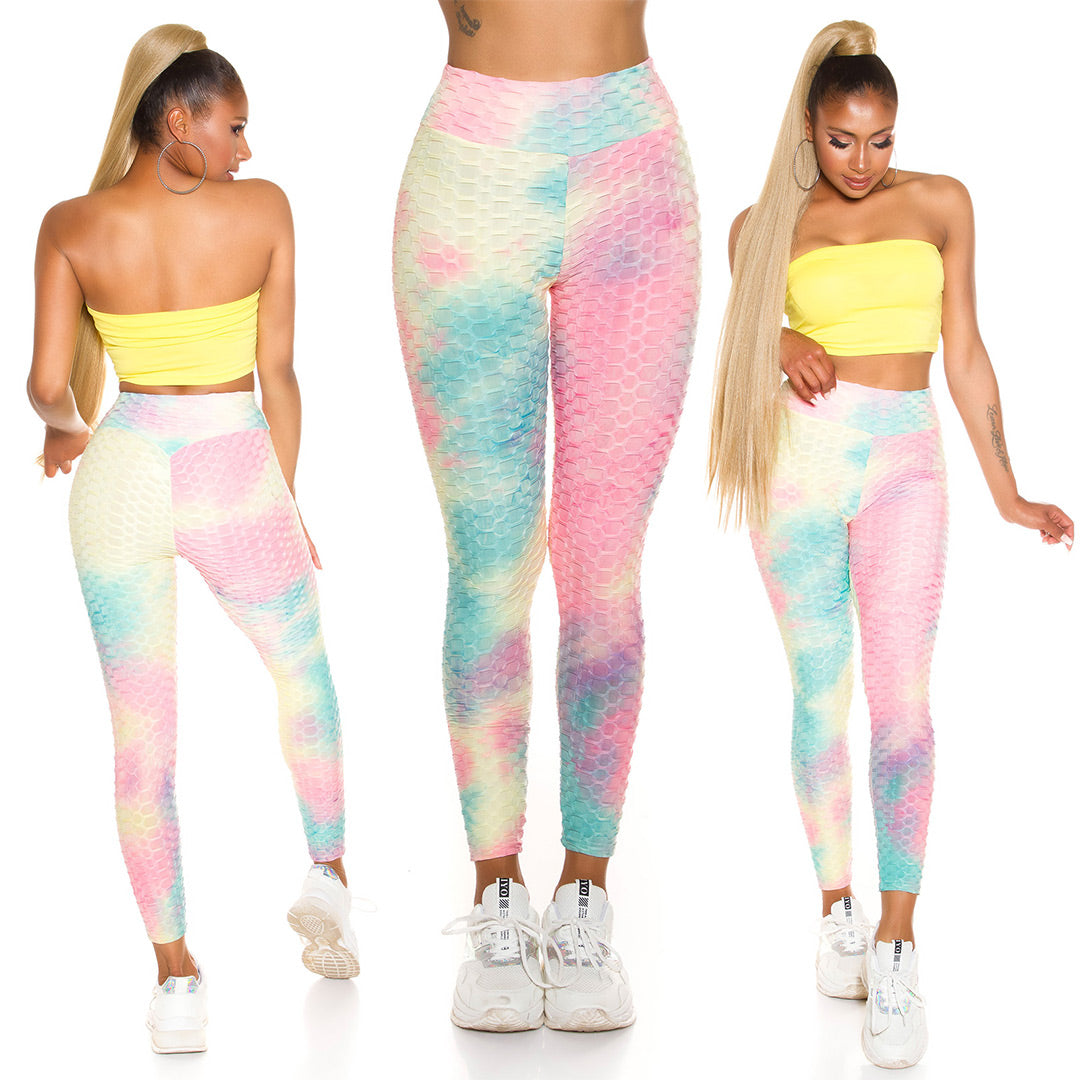 Seksowne legginsy push-up z akwarelowym nadrukiem