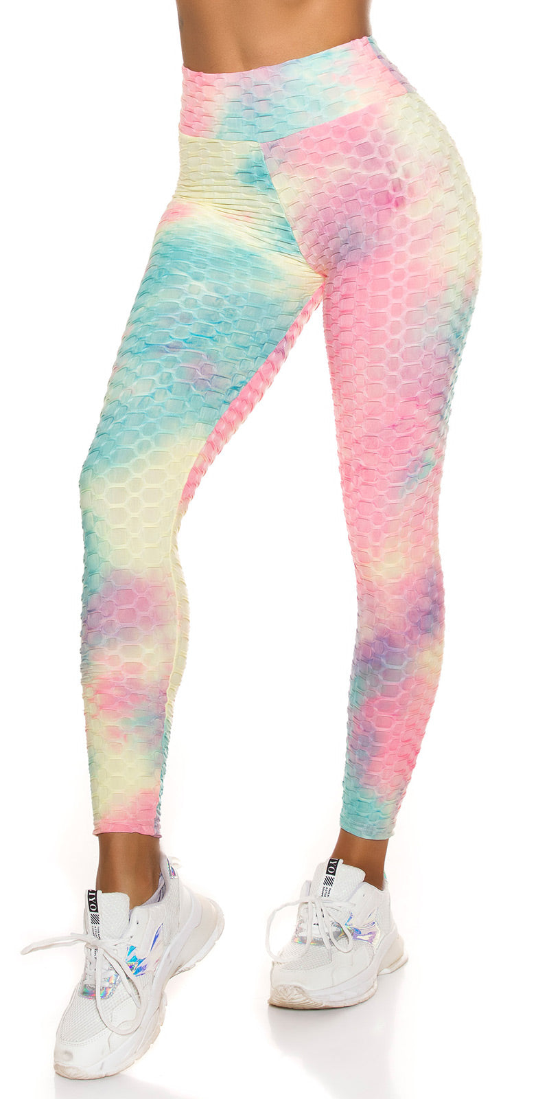 Seksowne legginsy push-up z akwarelowym nadrukiem