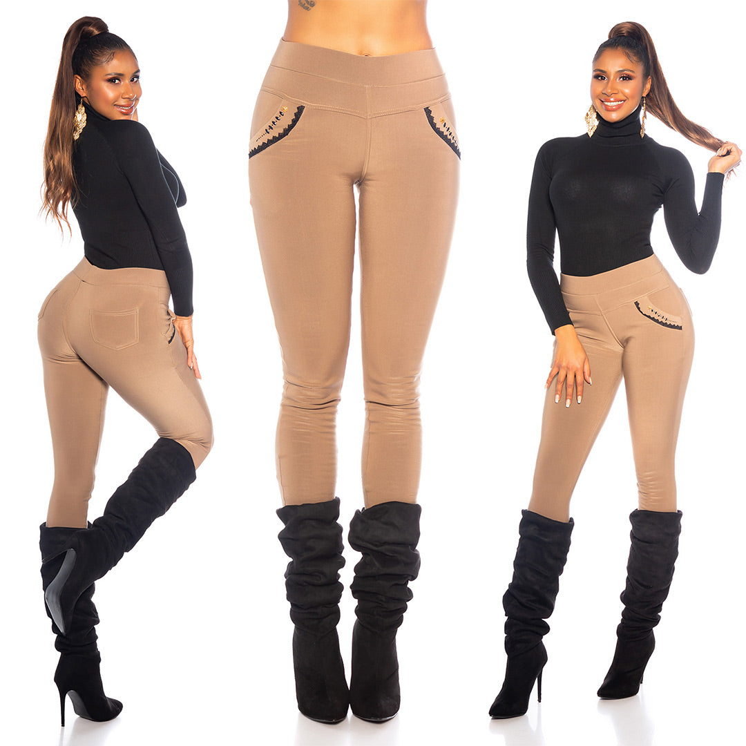 Seksowne legginsy z ozdobnymi kieszeniami/ Termo