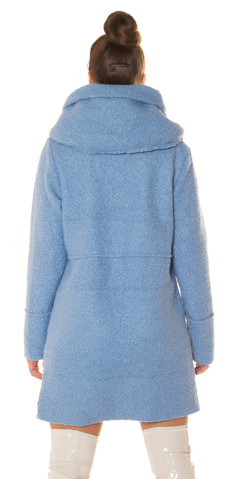 Piękny płaszcz Boucle Look z kapturem