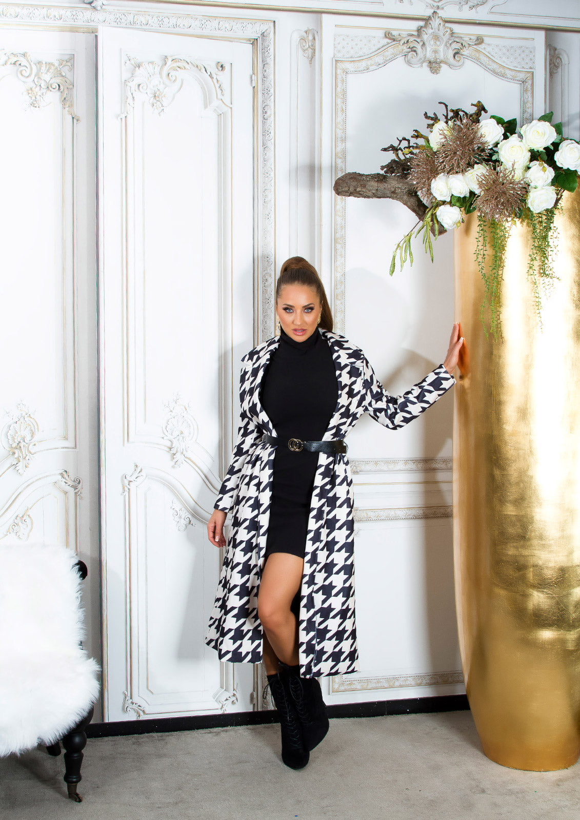 Stylowy płaszcz zimowy Parisian Chic z paskiem