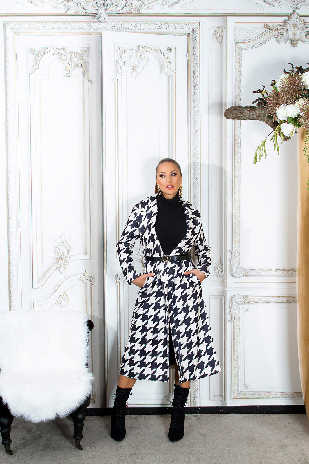 Stylowy płaszcz zimowy Parisian Chic z paskiem