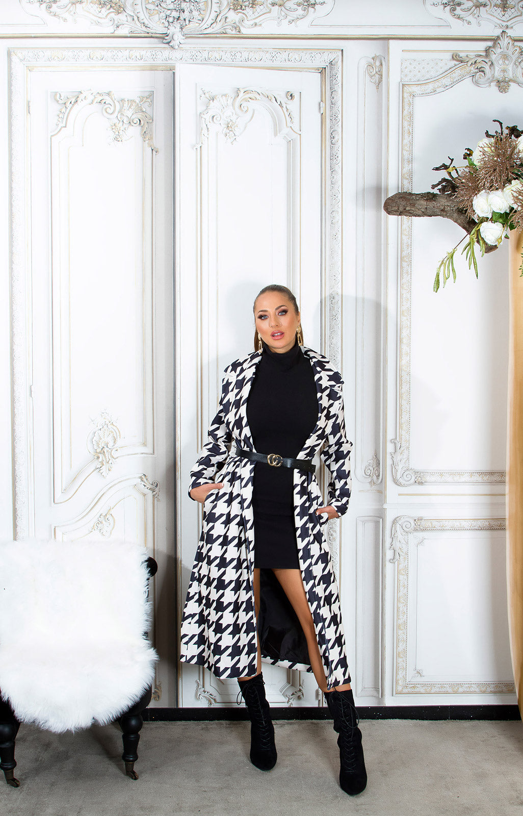 Stylowy płaszcz zimowy Parisian Chic z paskiem