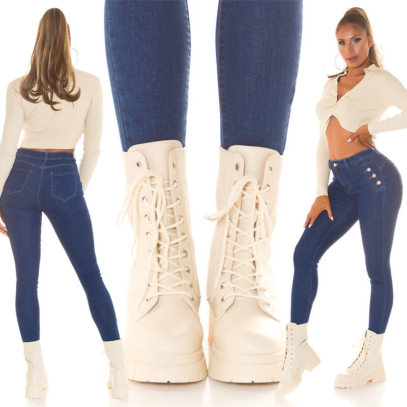 Modne buty za kostkę Musthave Biker Look prążkowane