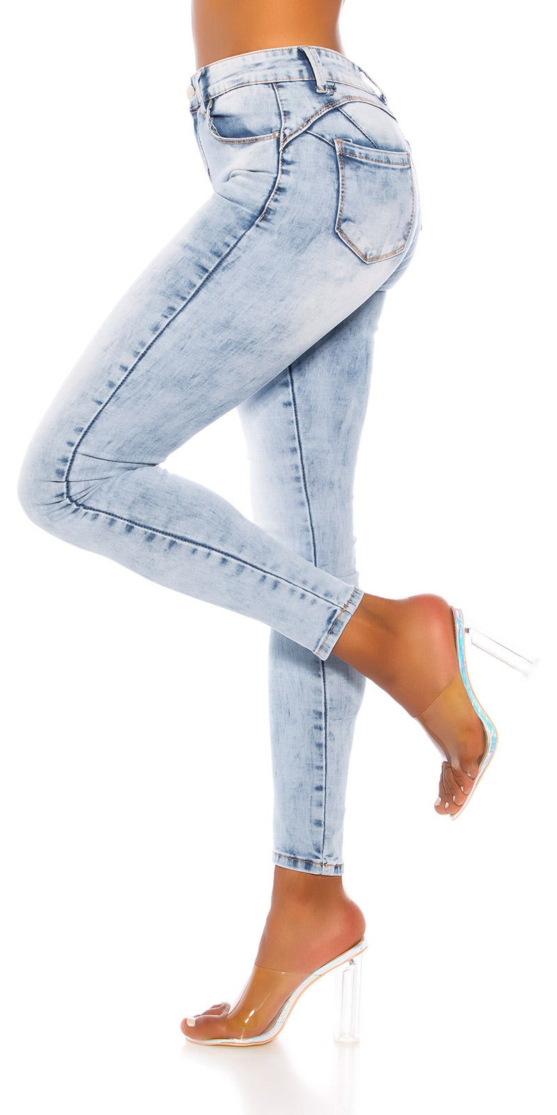 Seksowne jeansy skinny z wysokim stanem o kwasowym wyglądzie