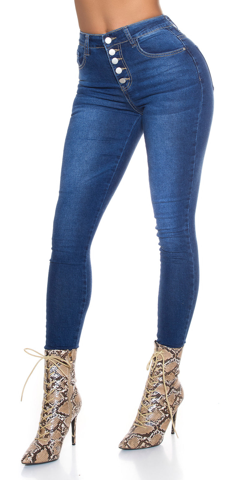 Seksowne jeansy skinny z otwartym rzędem guzików
