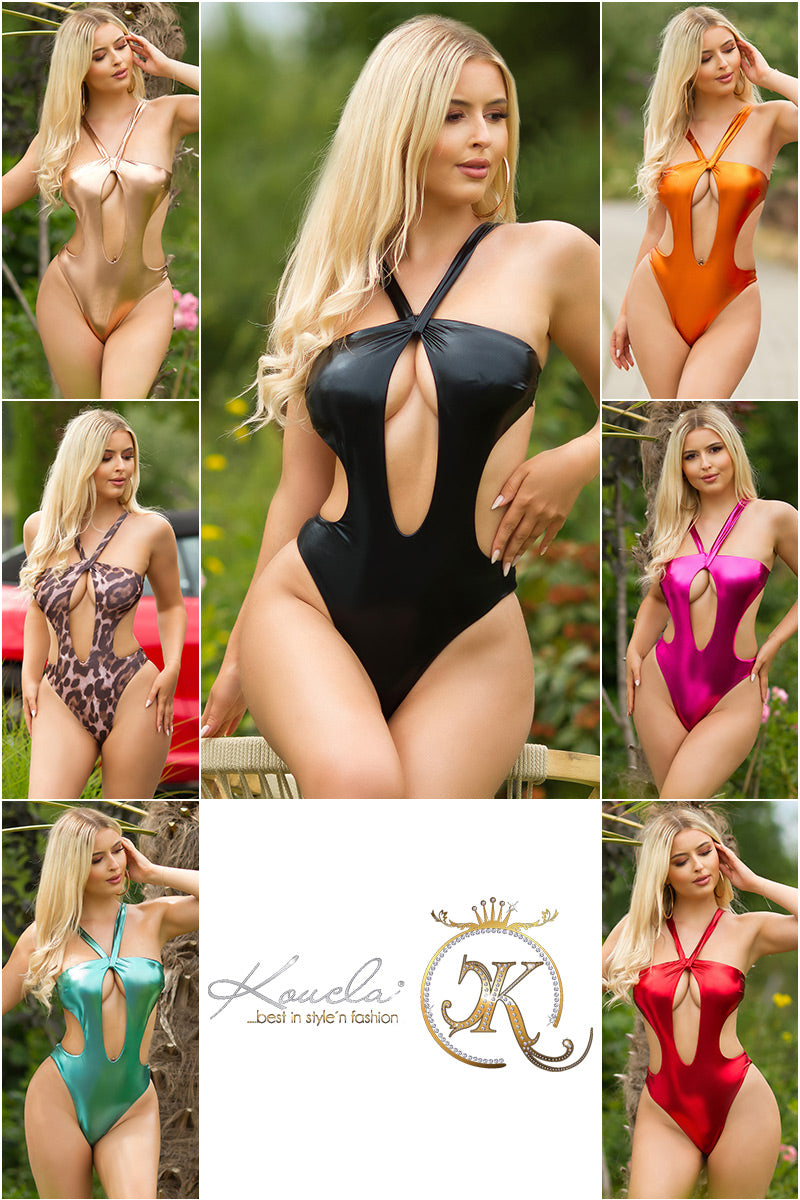 Seksowne monokini z wycięciami z  Metalicznyznym połyskiem