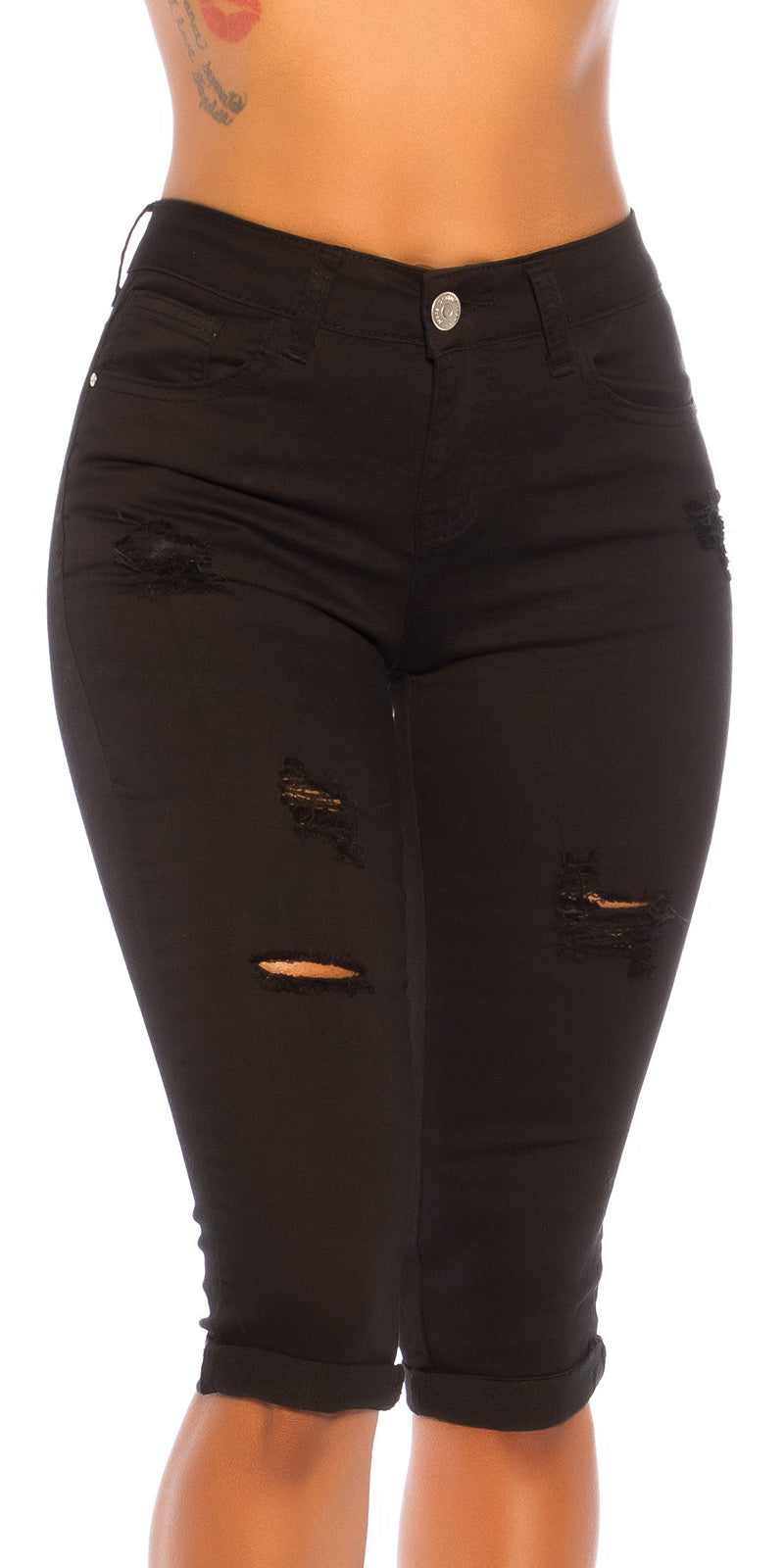 Seksowne jeansy Capri z wysokim stanem