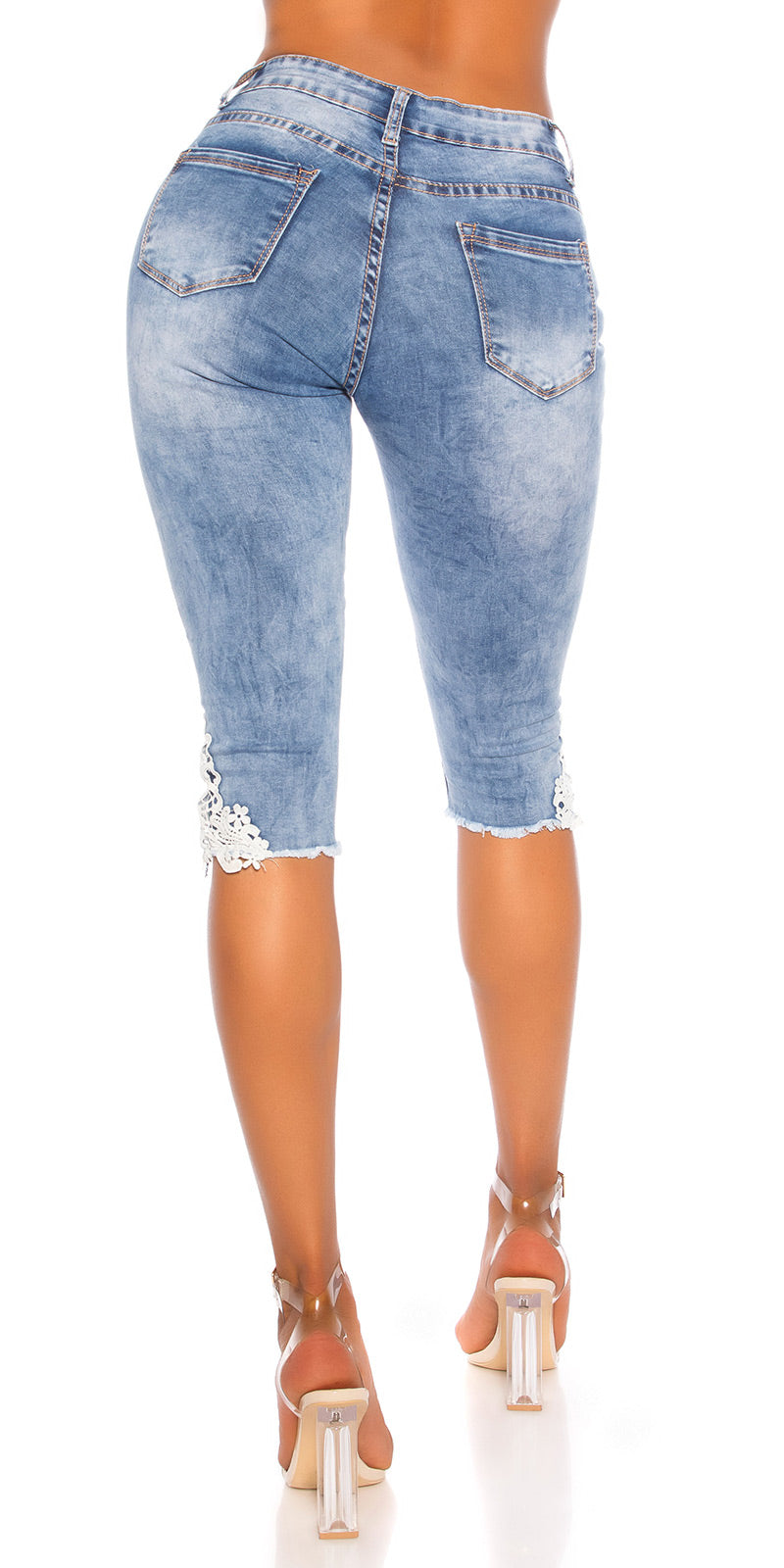 Seksowne jeansy Capri z wysokim stanem