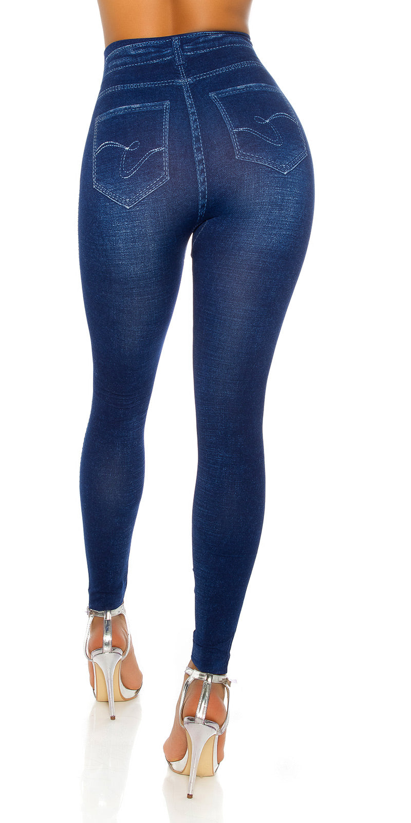 Modne legginsy Jeanslook z metalowymi płytkami