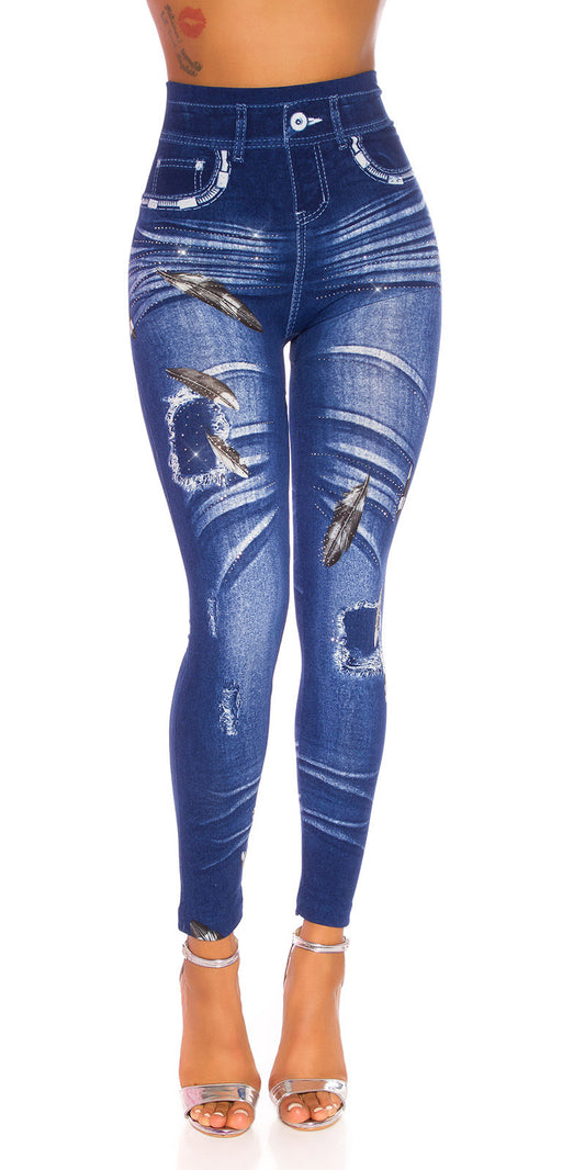 Seksowne legginsy jeansowe z wysokim stanem