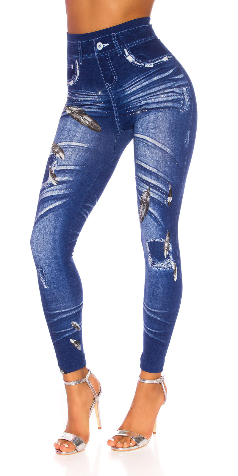 Seksowne legginsy jeansowe z wysokim stanem
