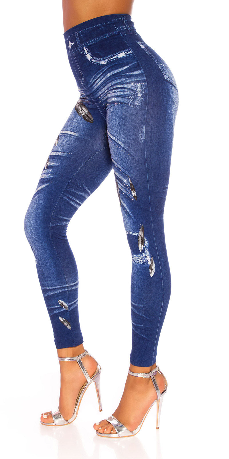Seksowne legginsy jeansowe z wysokim stanem