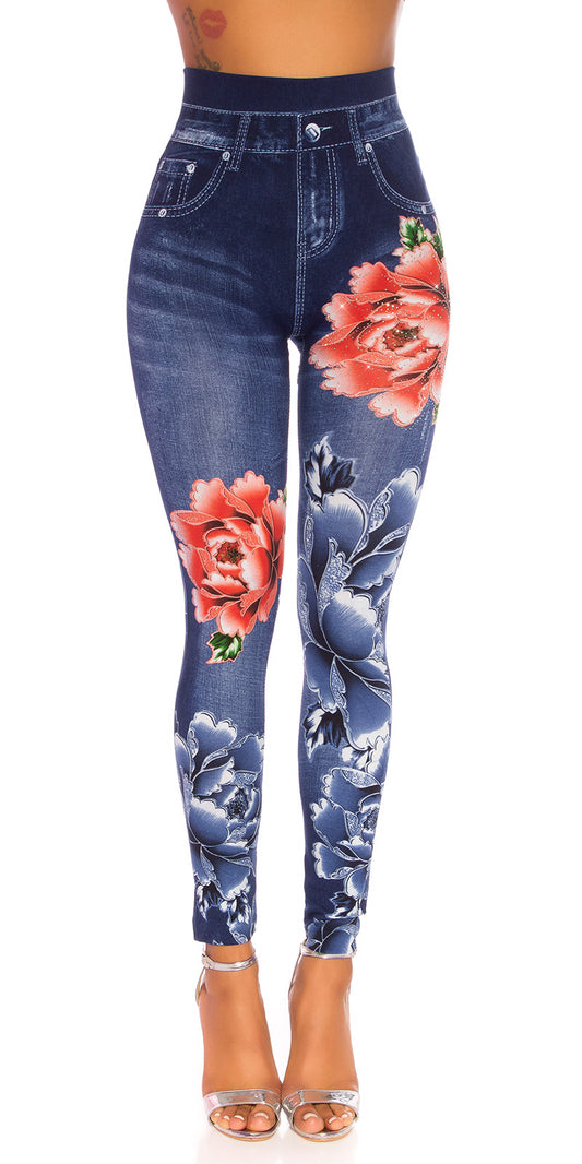 Seksowne legginsy jeansowe z wysokim stanem