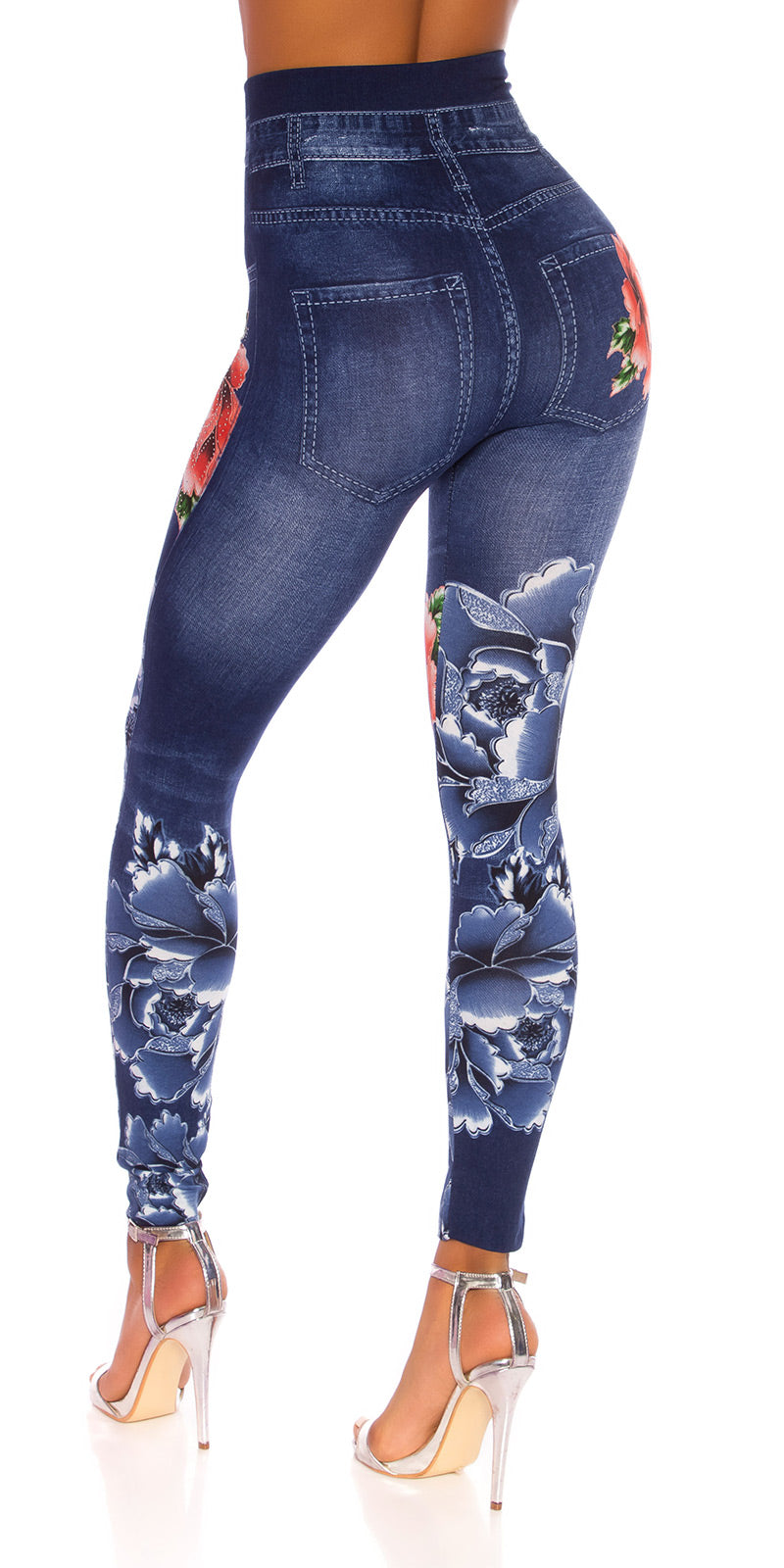 Seksowne legginsy jeansowe z wysokim stanem