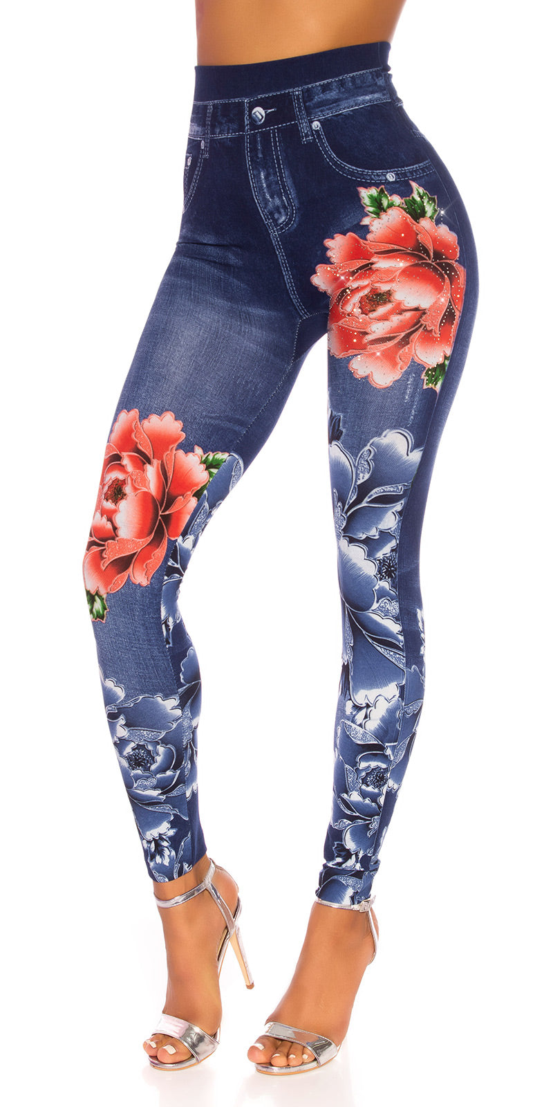 Seksowne legginsy jeansowe z wysokim stanem