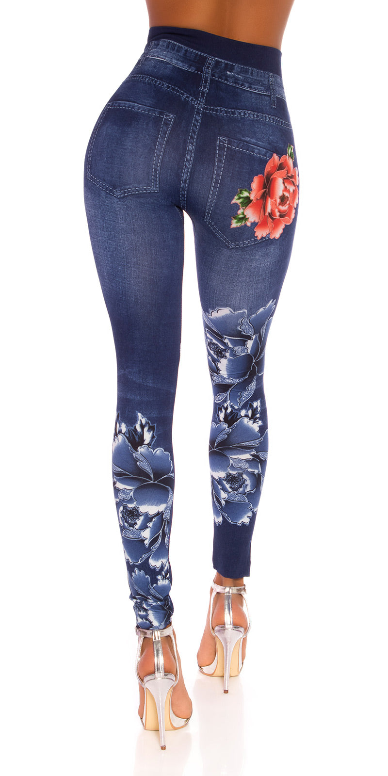 Seksowne legginsy jeansowe z wysokim stanem