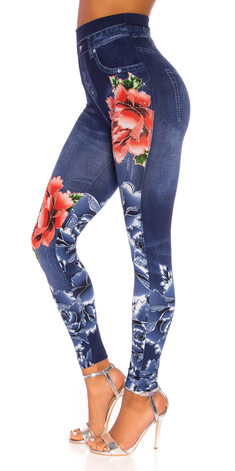 Seksowne legginsy jeansowe z wysokim stanem