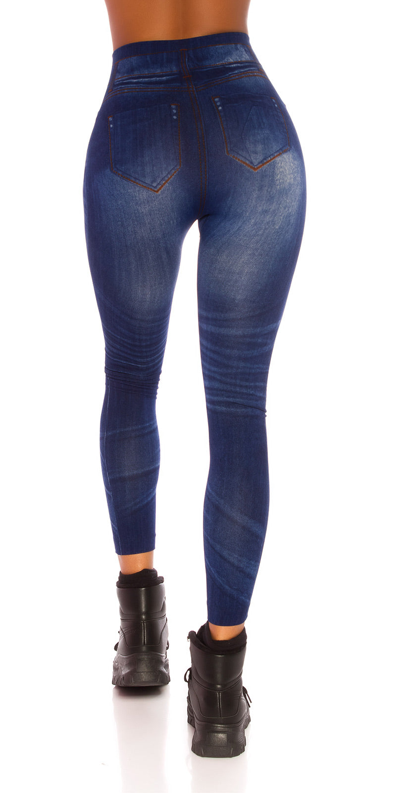 Seksowne legginsy Jeanslook z koronkowymi wycięciami