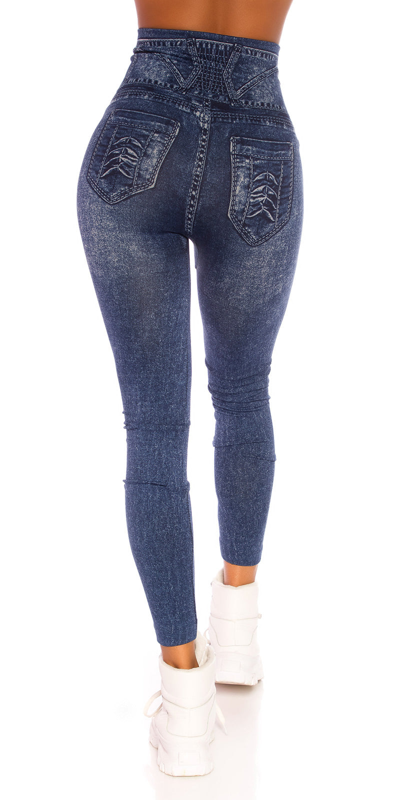Modne legginsy jeansowe z wysokim stanem