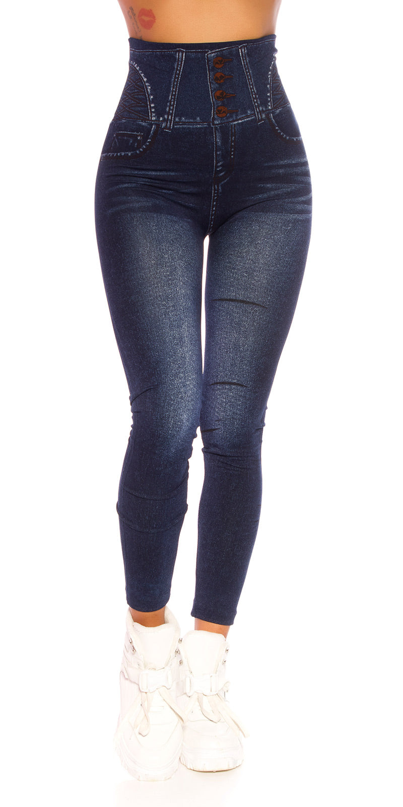 Seksowne legginsy jeansowe z wysokim stanem