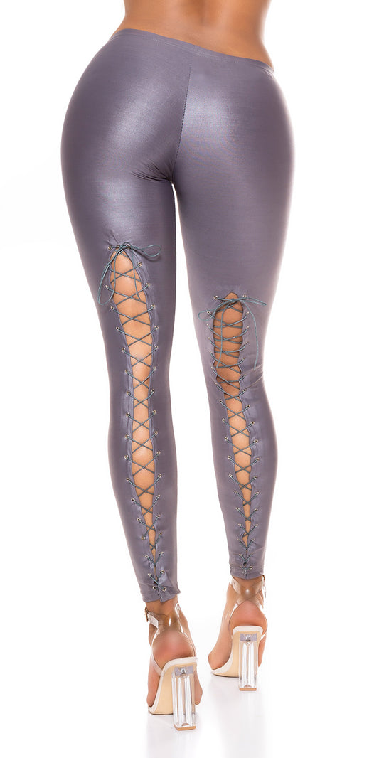 Seksowne legginsy wet look ze sznurowaniem
