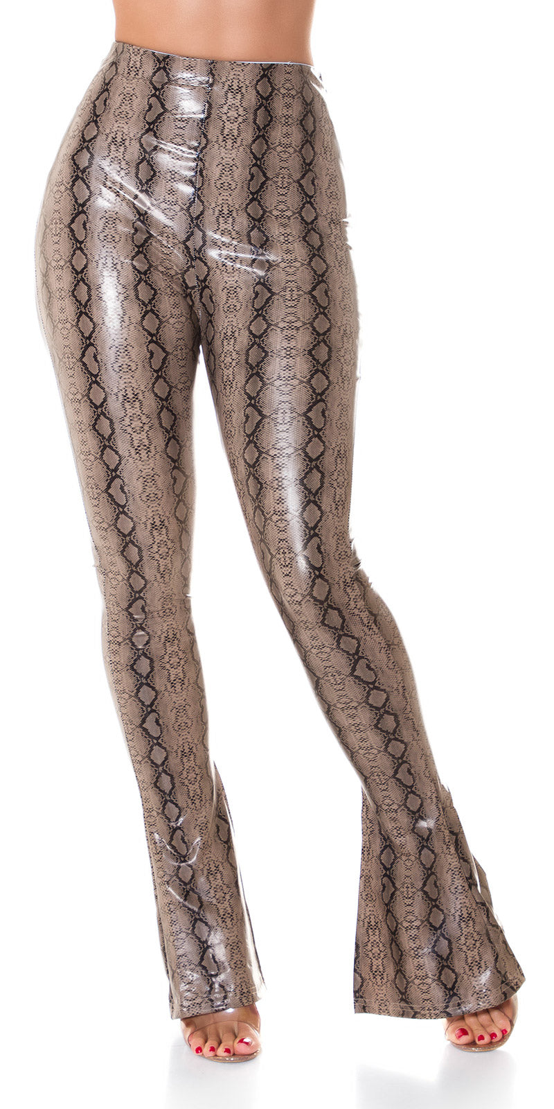 Seksowne rozkloszowane spodnie ze sztucznej skóry Animal Print