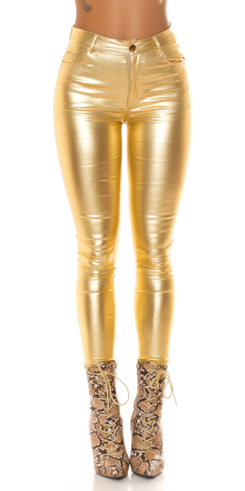 Seksowne jeansy skinny z wysokim stanem w  Metalicznyznym kolorze