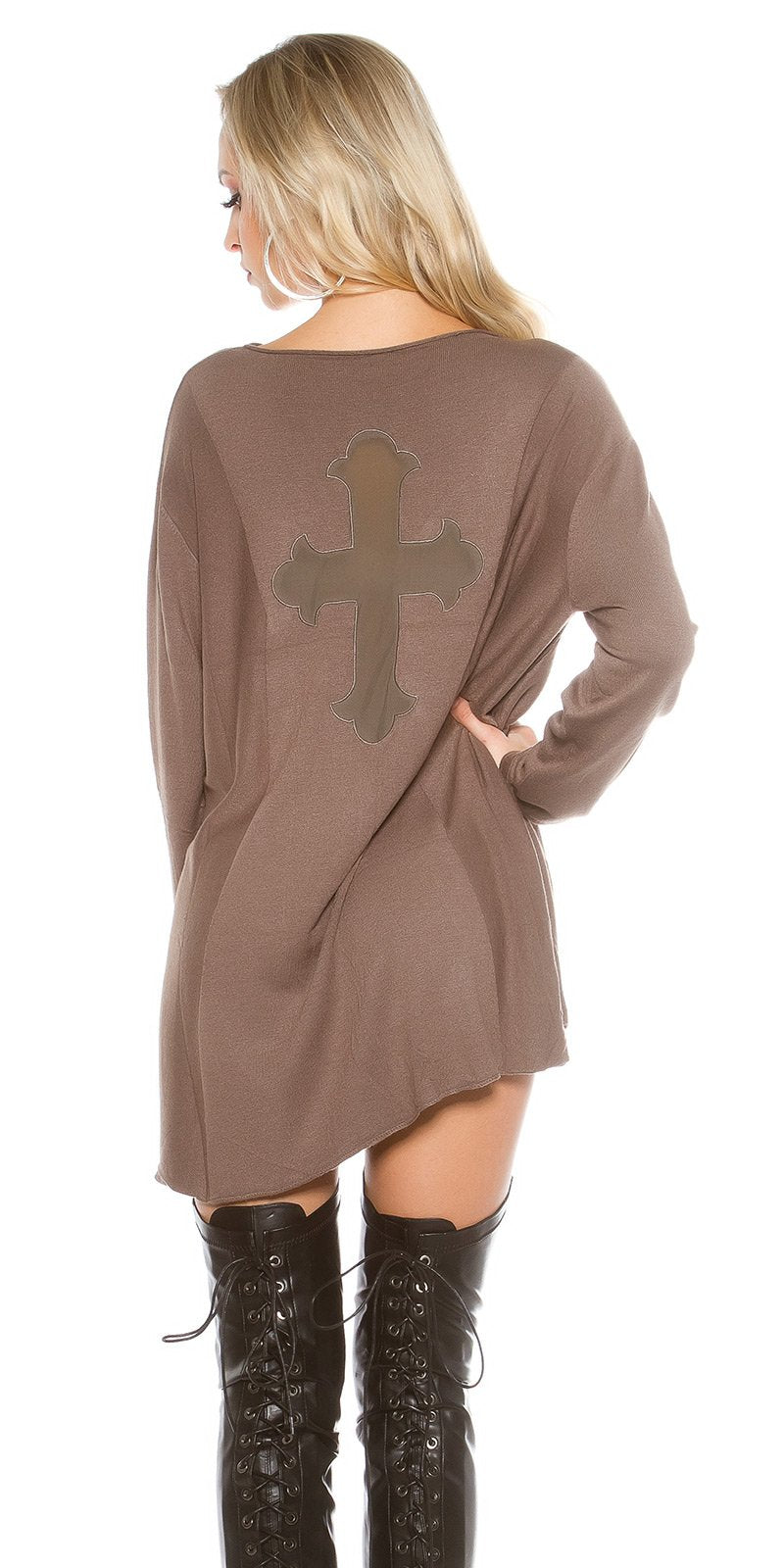 Modny sweter oversize z siateczką Cross