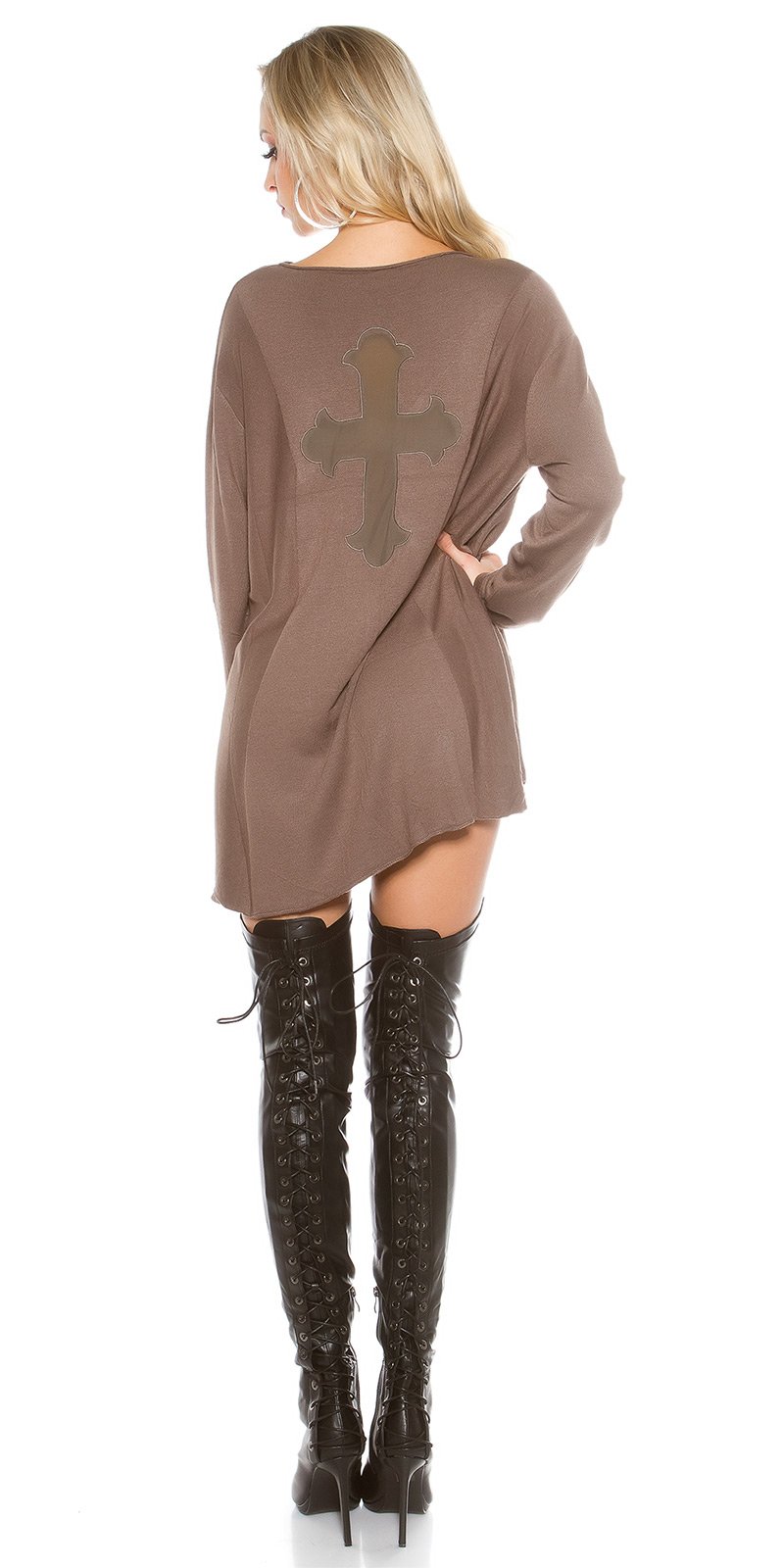 Modny sweter oversize z siateczką Cross