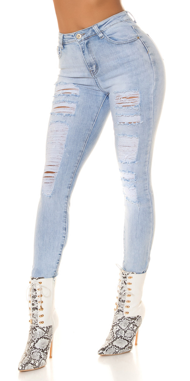 Seksowne jeansy z wysokim stanem "jasny denim"