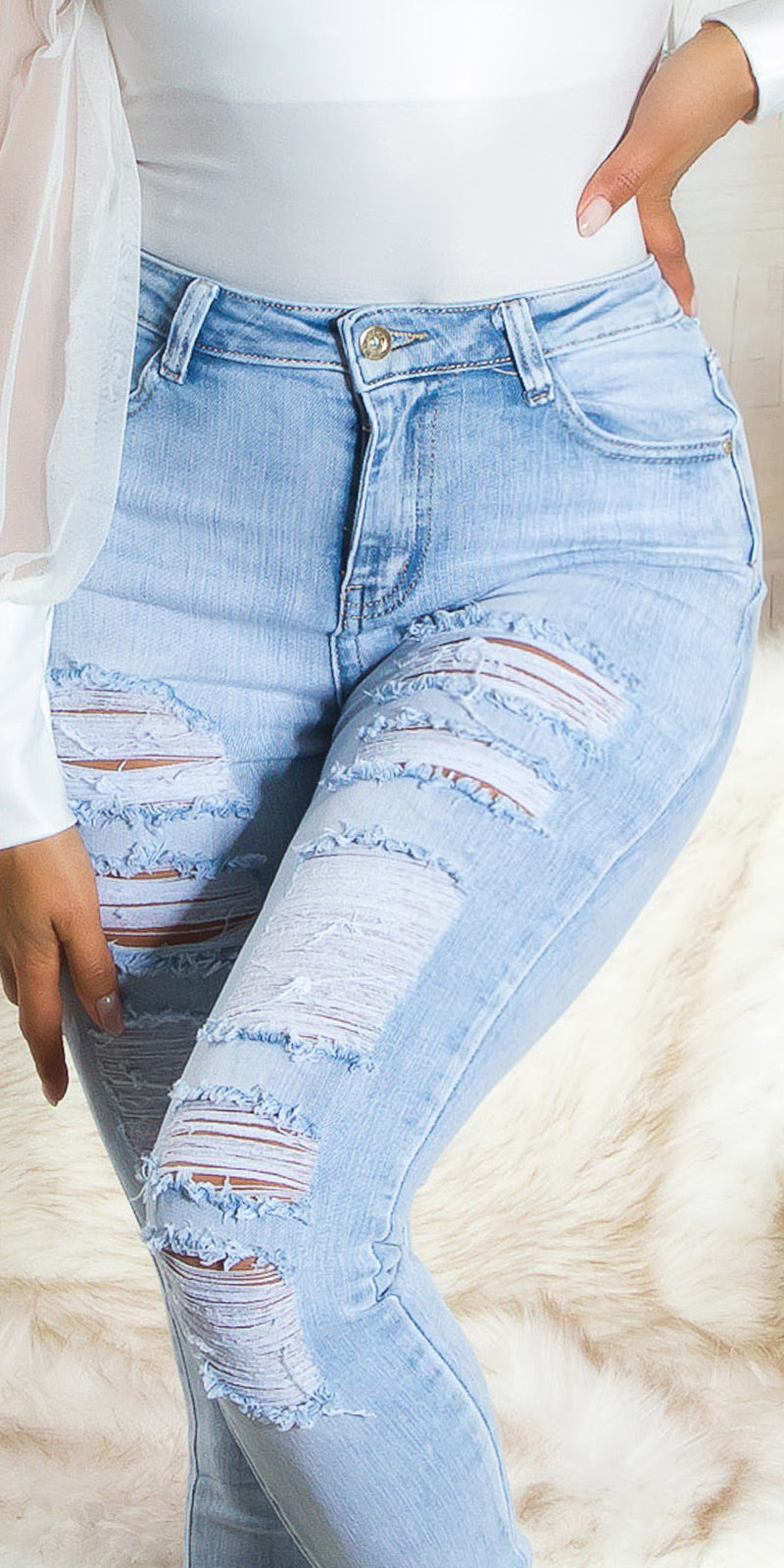 Seksowne jeansy z wysokim stanem "jasny denim"