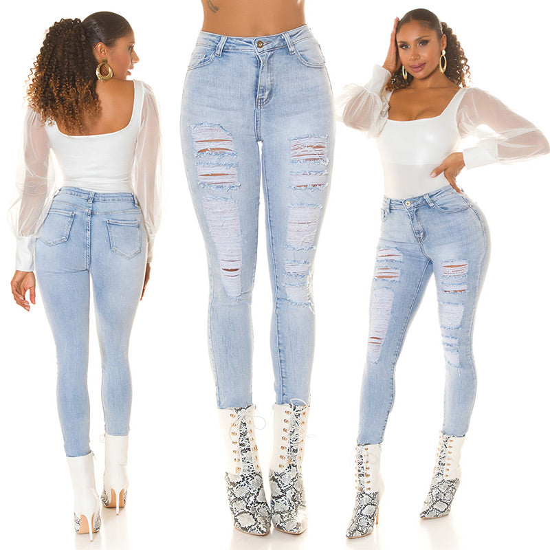 Seksowne jeansy z wysokim stanem "jasny denim"