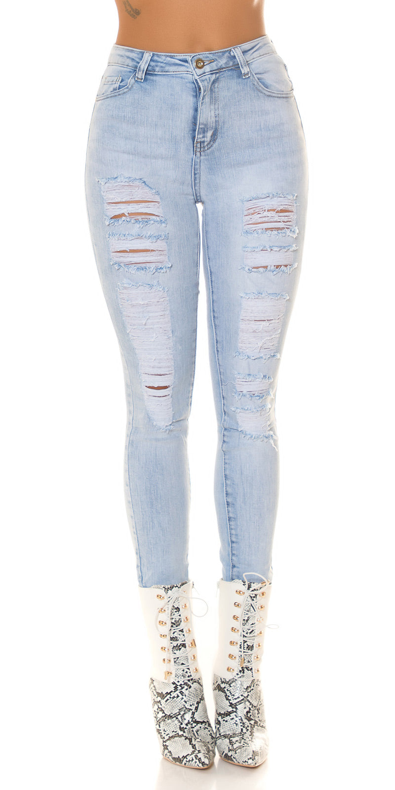 Seksowne jeansy z wysokim stanem "jasny denim"