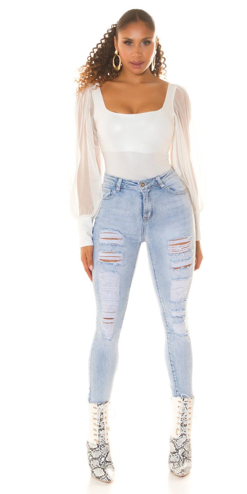 Seksowne jeansy z wysokim stanem "jasny denim"