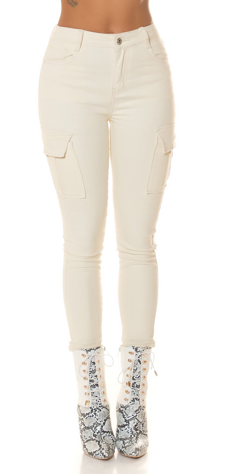 Seksowne jeansy skinny z wysokim stanem w stylu cargo