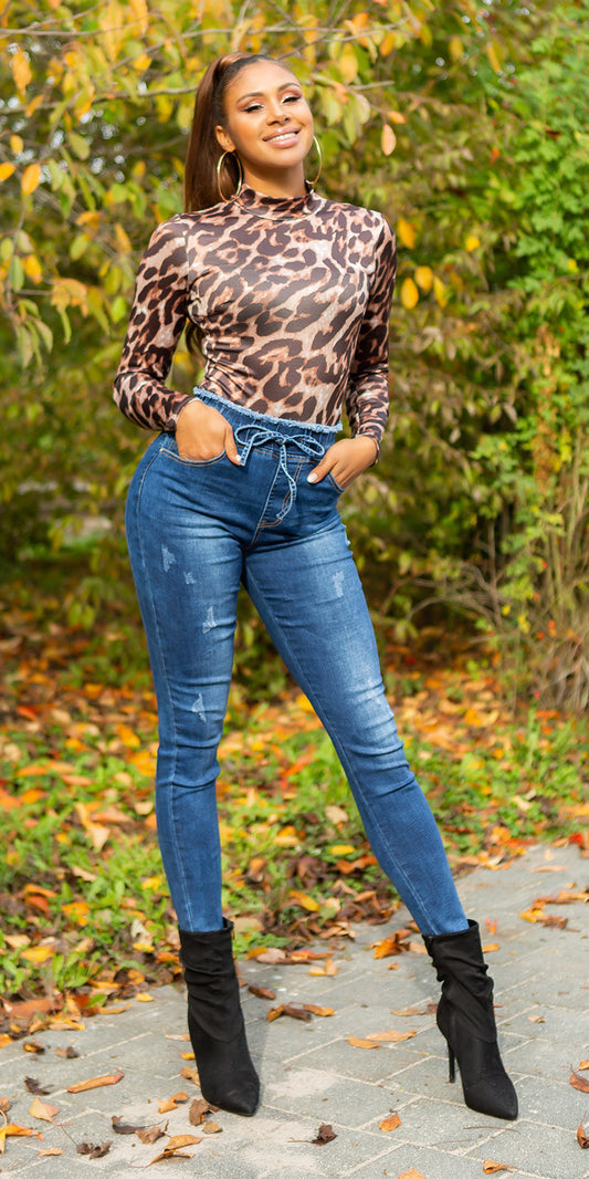Modne jeansy ze sznurkiem w stylu casual