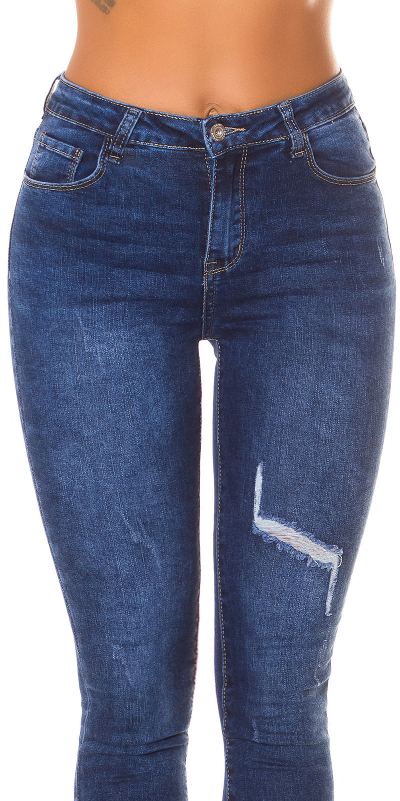 Seksowne jeansy skinny z wysokim stanem z ciemnego denimu