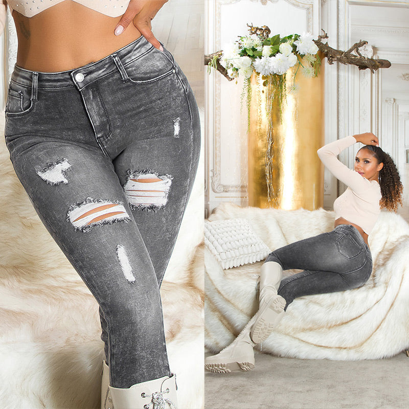 Sexy Musthave Jeansy z wysokim stanem i push-upem Used Look