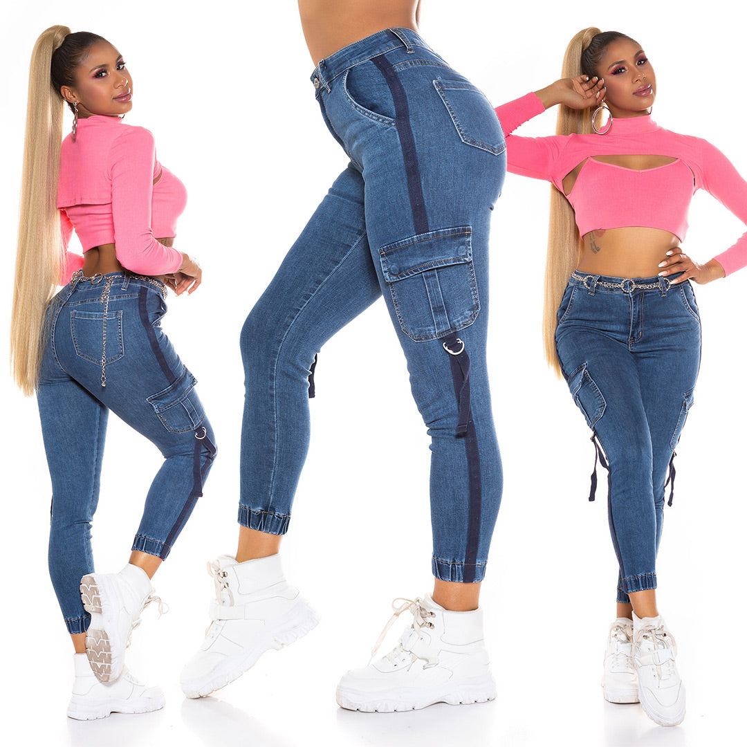 Modne jeansy Cargolook z wysokim stanem