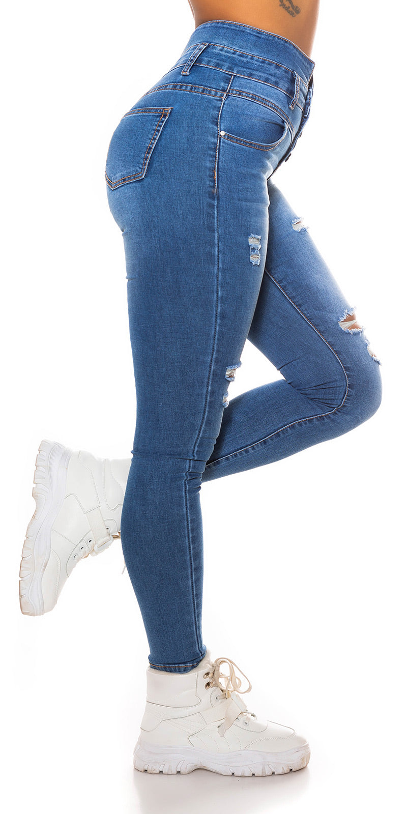 Seksowne jeansy Skinny Mega z wysokim stanem Used Look
